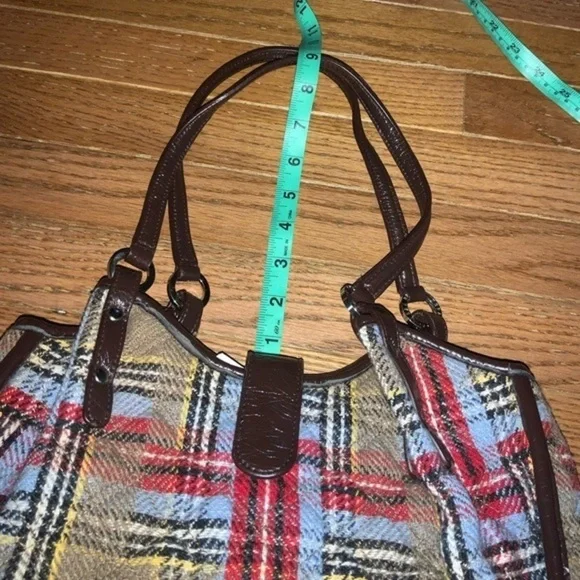 Vera Bradley Dual Strap Quilted Plaid Shoulder Bag Red, Blue, Tan - Picture 13 of 15